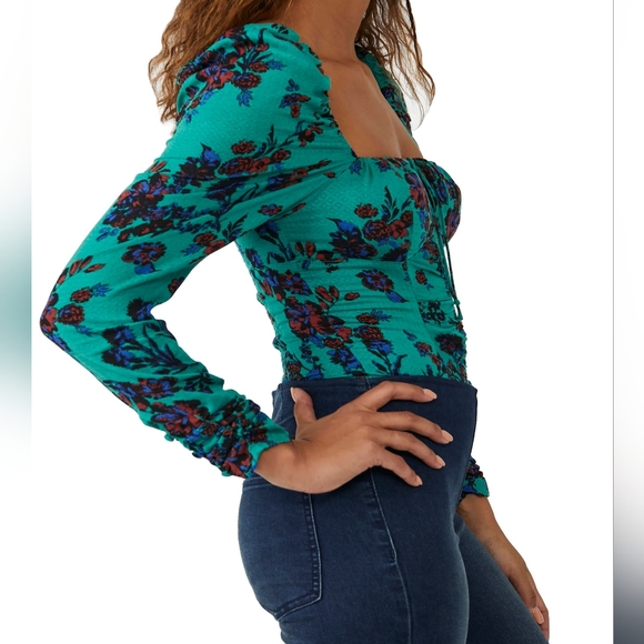 Free People Hilary Print Keyhole Neck Top - Picture 2 of 10